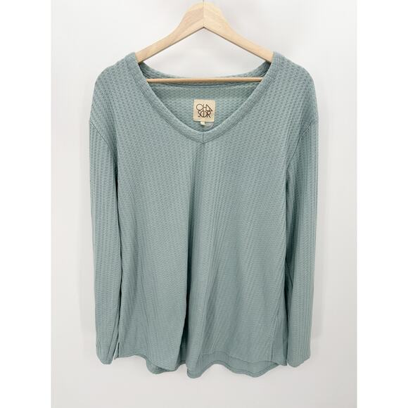 Chaser Top Women XXL Blue Thermal Long Sleeve V-Neck Pullover Polyester Blend - Picture 1 of 9